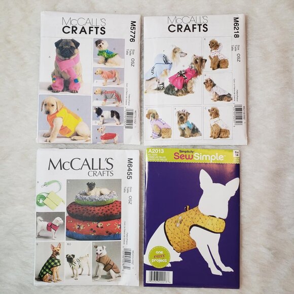 4 NEW Uncut McCall's & SIMPLICITY Dog Coats Attire Accessories Sewing Patterns - Picture 1 of 14